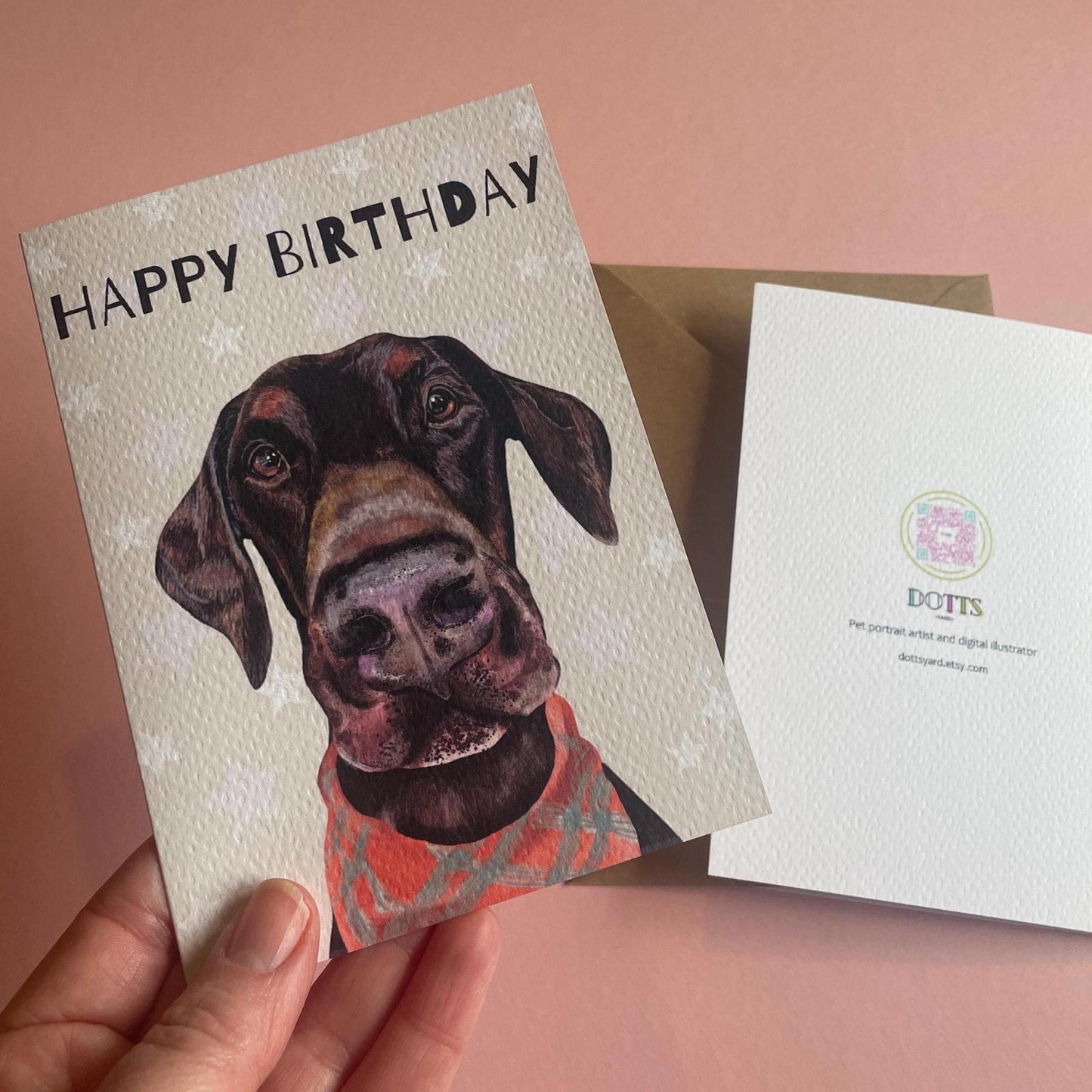 Doberman Charm Birthday Card - Star sprinkled Happy Birthday