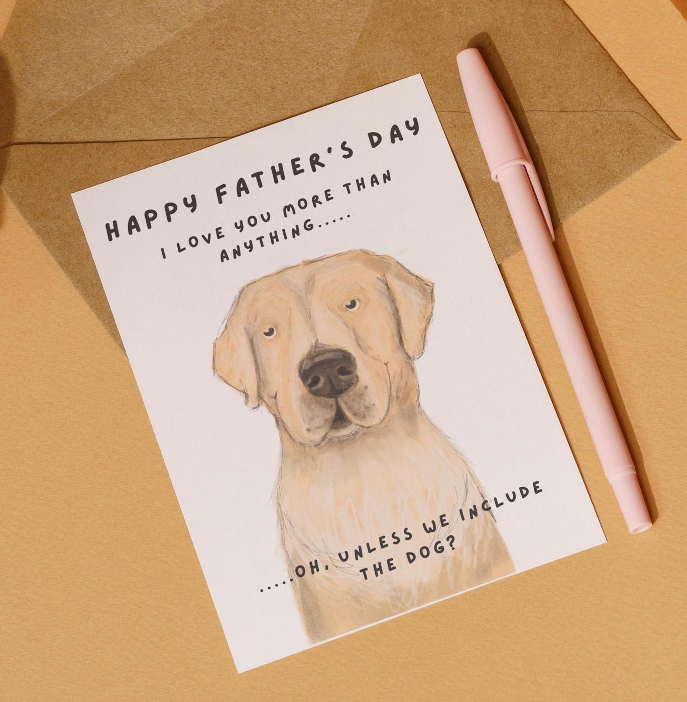 Father's Day greeting card, Golden Labrador illustration, funny, humorous