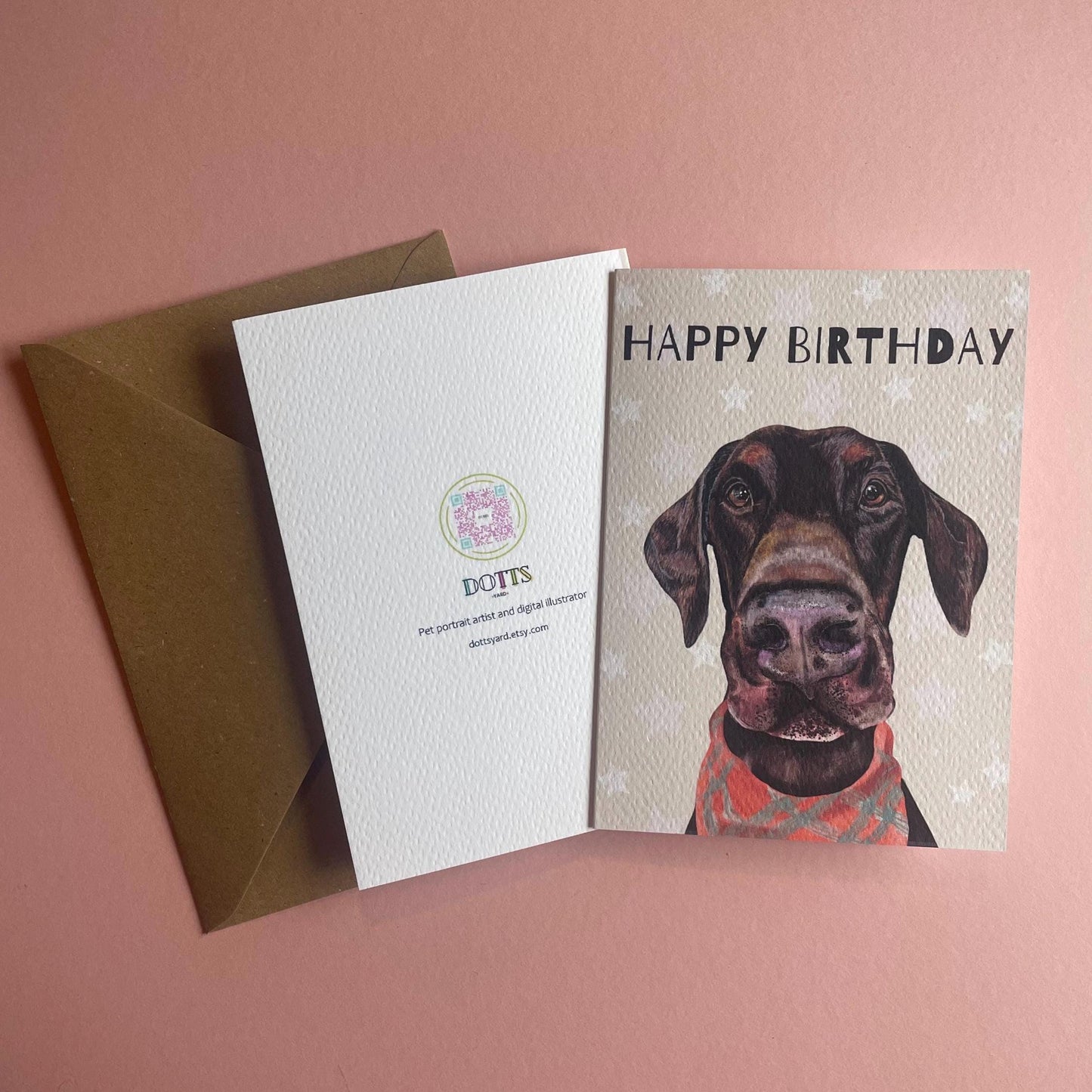 Doberman Charm Birthday Card - Star sprinkled Happy Birthday