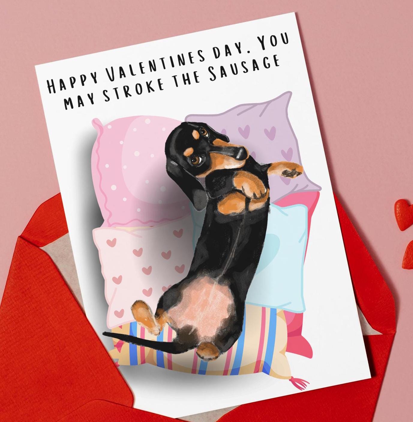 Dachshund Valentine's day greeting card, Funny, Quirky and Slightly rude, A6