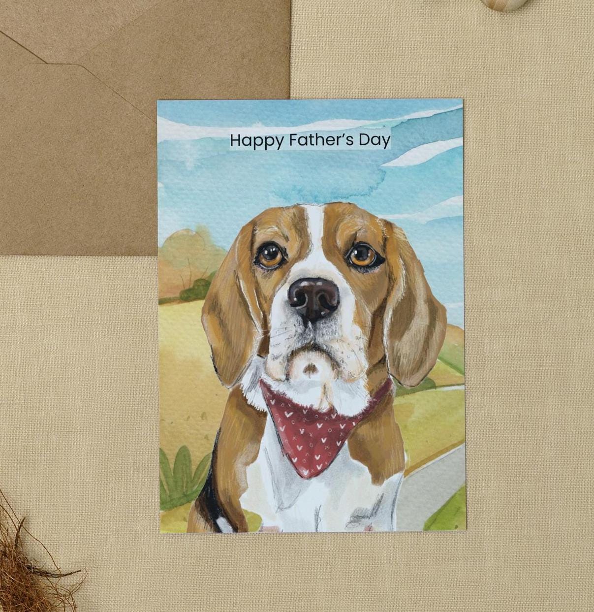 Father's Day greeting card, Beagle illustration. Classic, traditional design