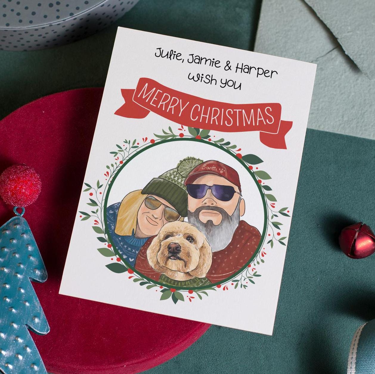 Bespoke Family Christmas Card Illustration of Your Family & Pets | Personalised & One-of-a-Kind