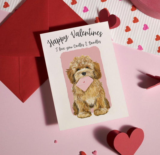 Cockerpoo Valentines day card, I love you Oodles and Doodles, dog lover greeting card for someone special