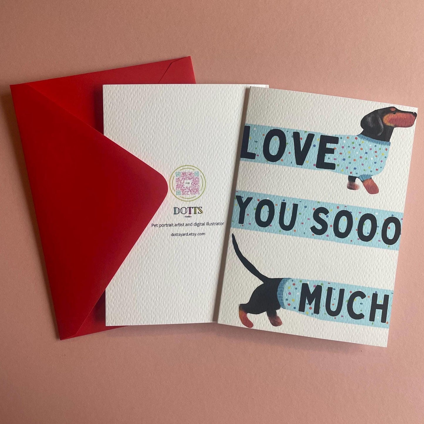 Dachshund Greeting Card – “Love You Sooo Much” for Valentines or Just because