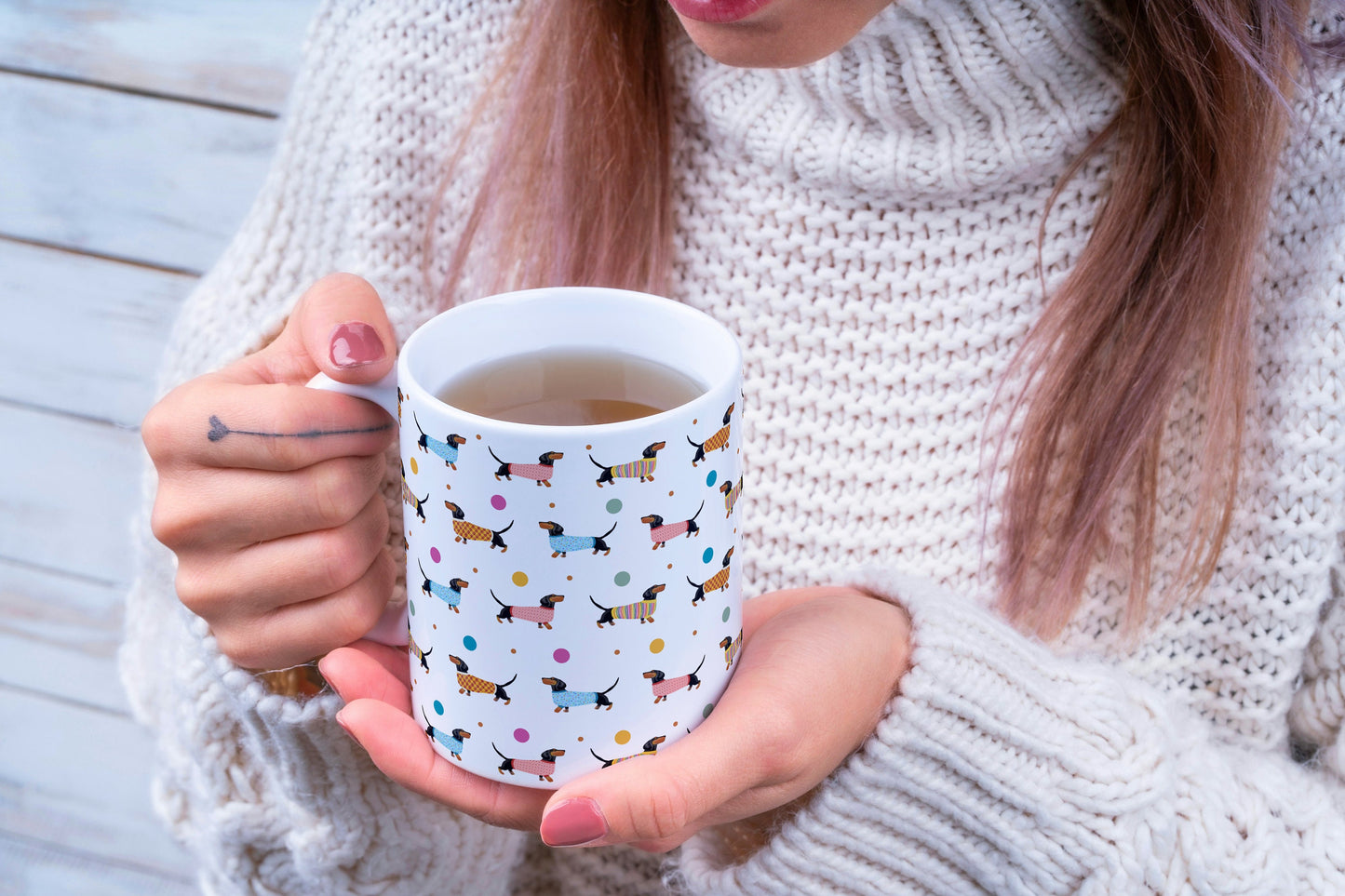 Dachshund Dog Mug: Vibrant Ceramic Coffee Mug, Hand-Drawn Design