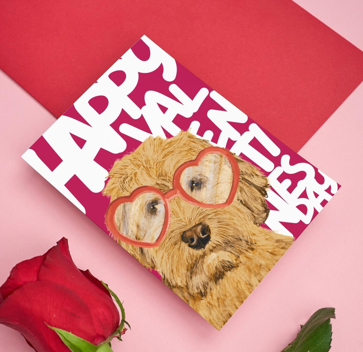 Cockerpoo Valentine’s Day Card | Hand-Drawn | Heart Glasses | Pet Lover Gift from UK Artist