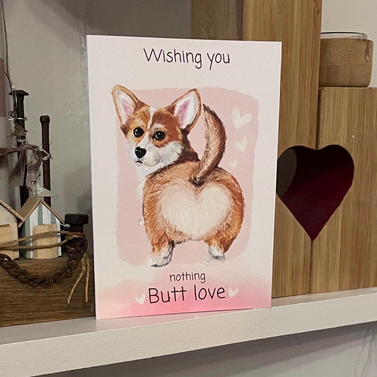 Corgi Valentine’s Card – ‘Nothing Butt Love’ | Soft Pastels & Red Envelope