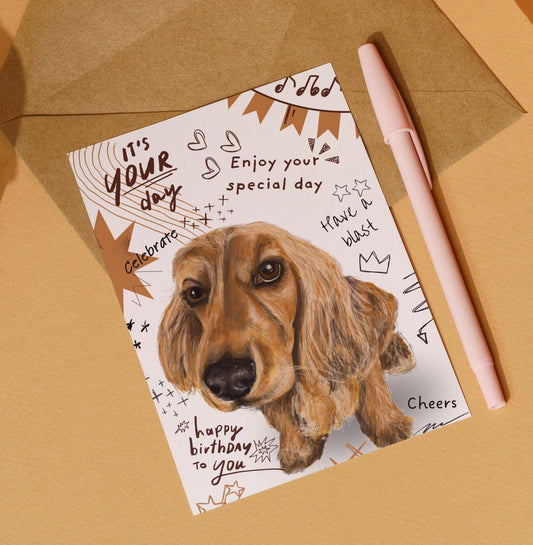 Golden Cocker Spaniel sketchbook style Birthday Card