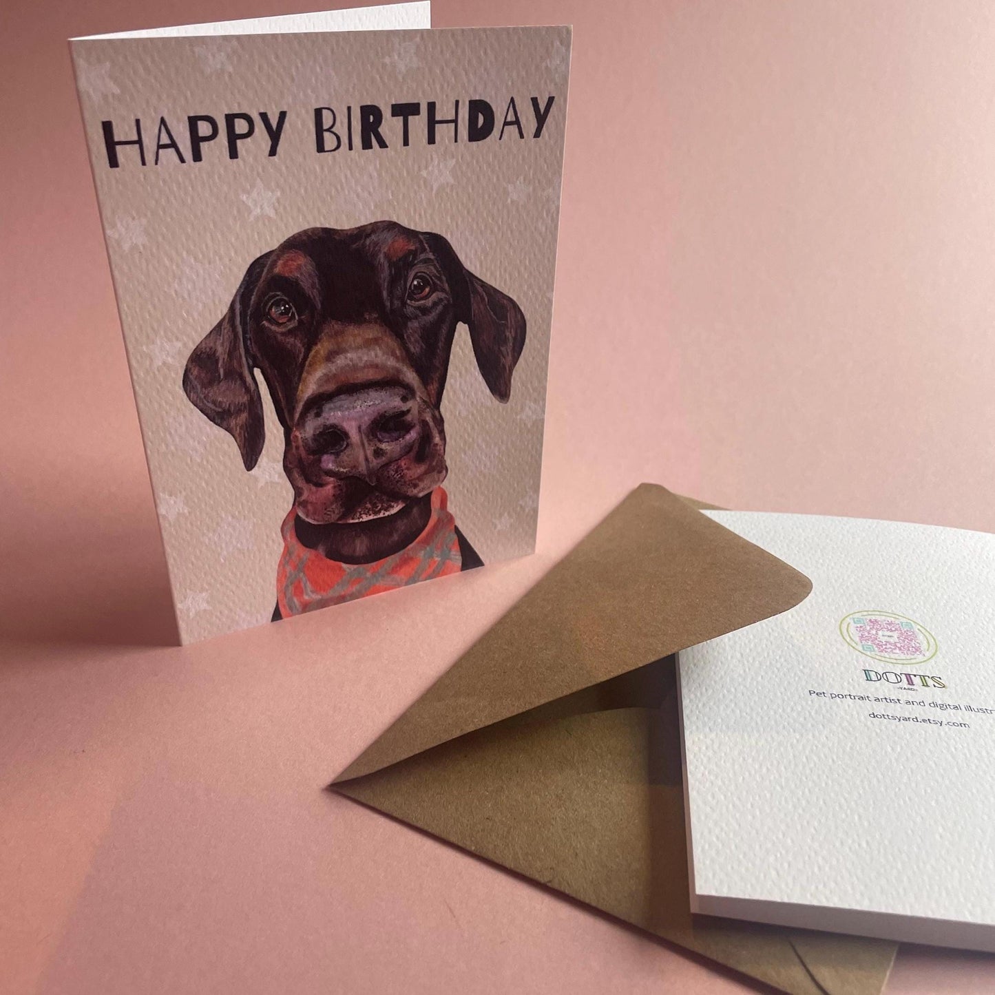 Doberman Charm Birthday Card - Star sprinkled Happy Birthday