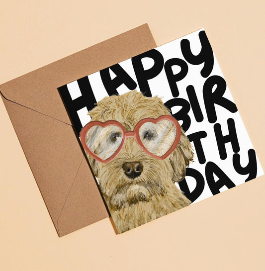 Cockerpoo Birthday Card – Heart Glasses & Big Love
