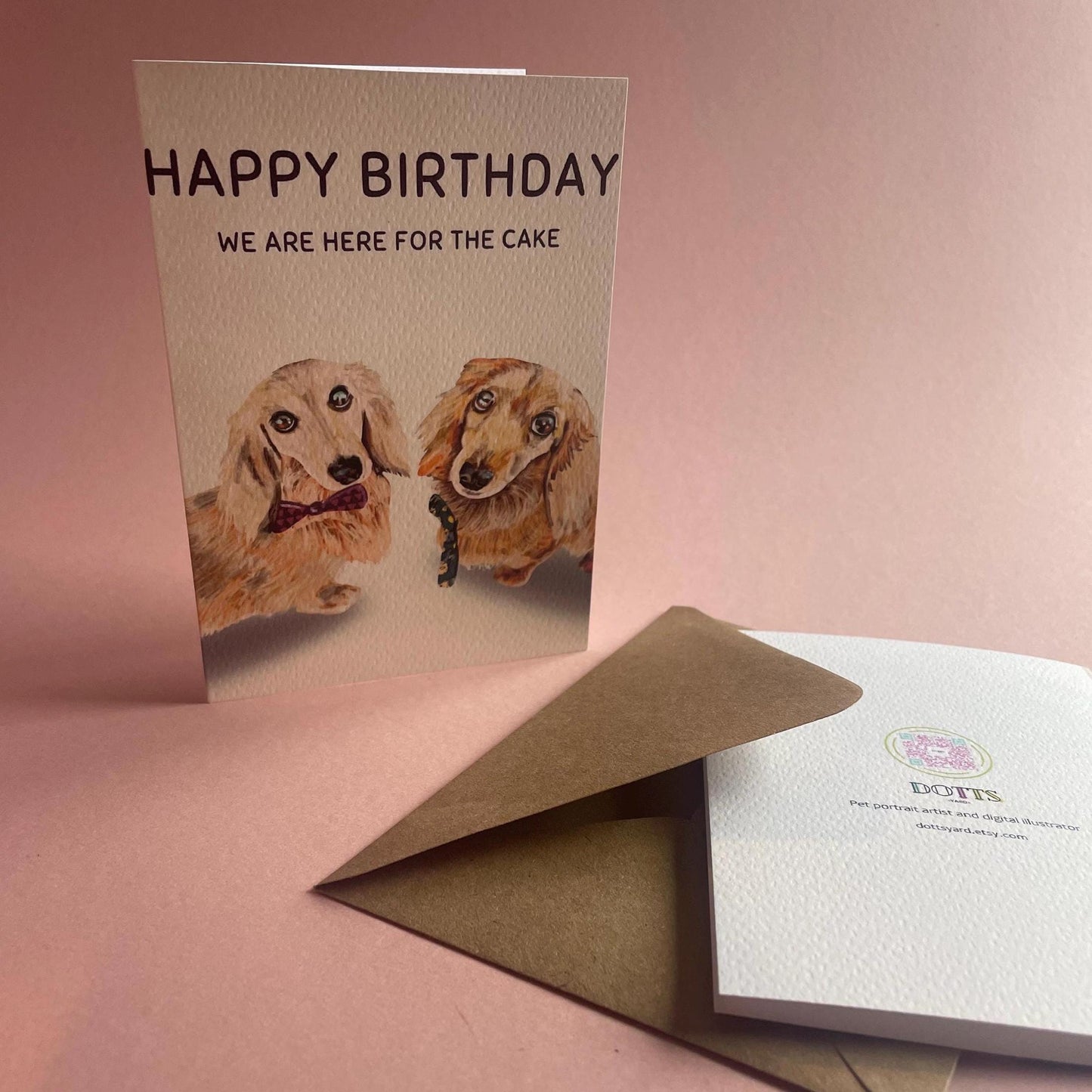 Dachshund Birthday Greeting Card – “Happy Birthday, We Heard There Was Cake”