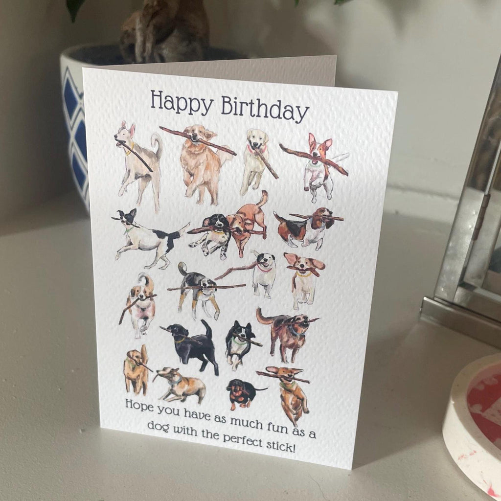 Dogs with sticks Birthday Card, A6