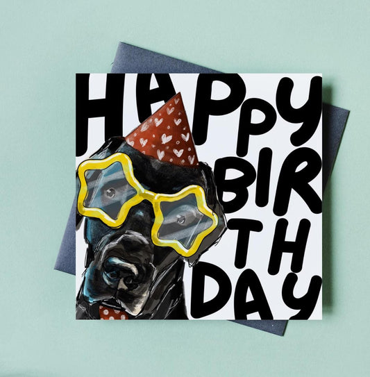 Black Labrador Birthday Greeting Card – “Happy Birthday” Typography