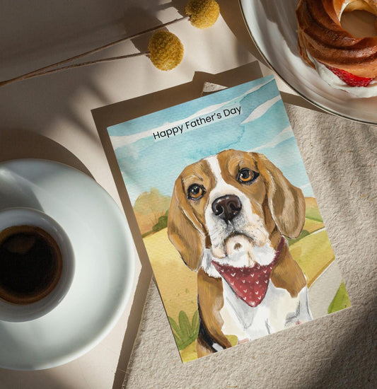 Father's Day greeting card, Beagle illustration. Classic, traditional design