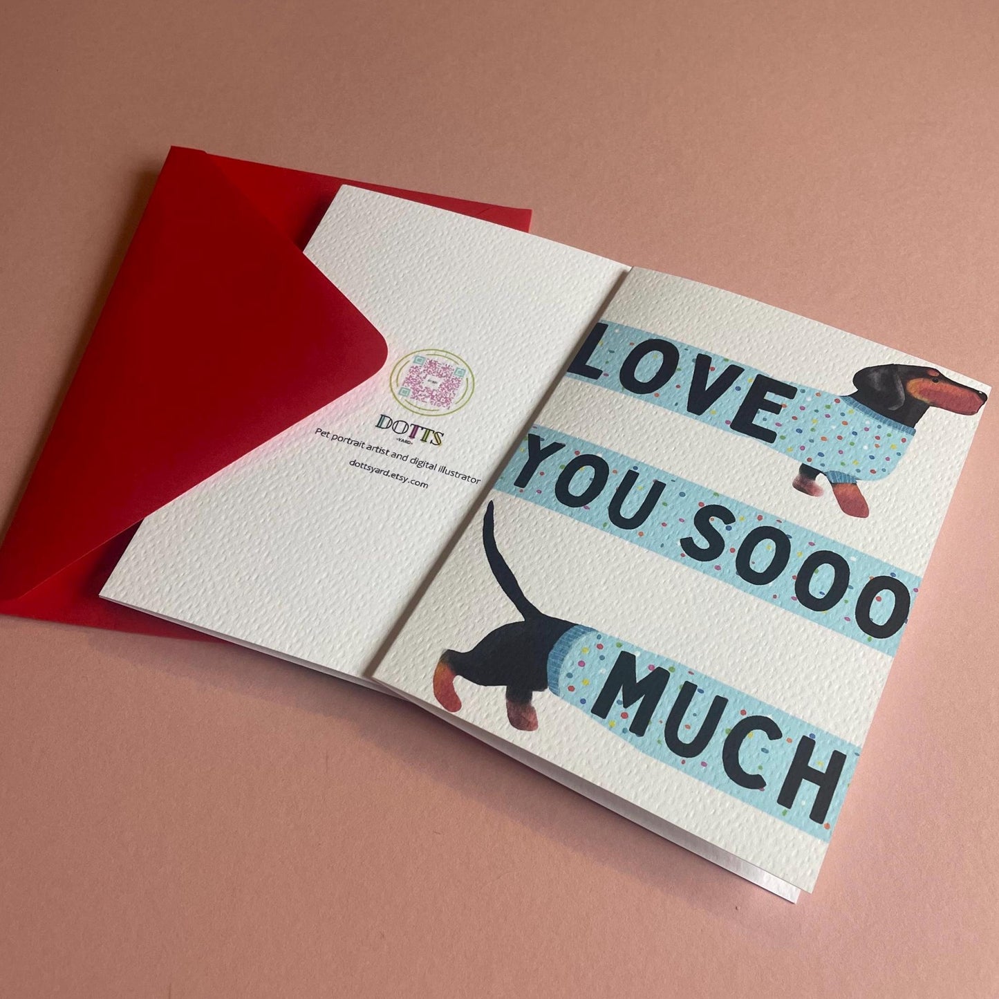 Dachshund Greeting Card – “Love You Sooo Much” for Valentines or Just because