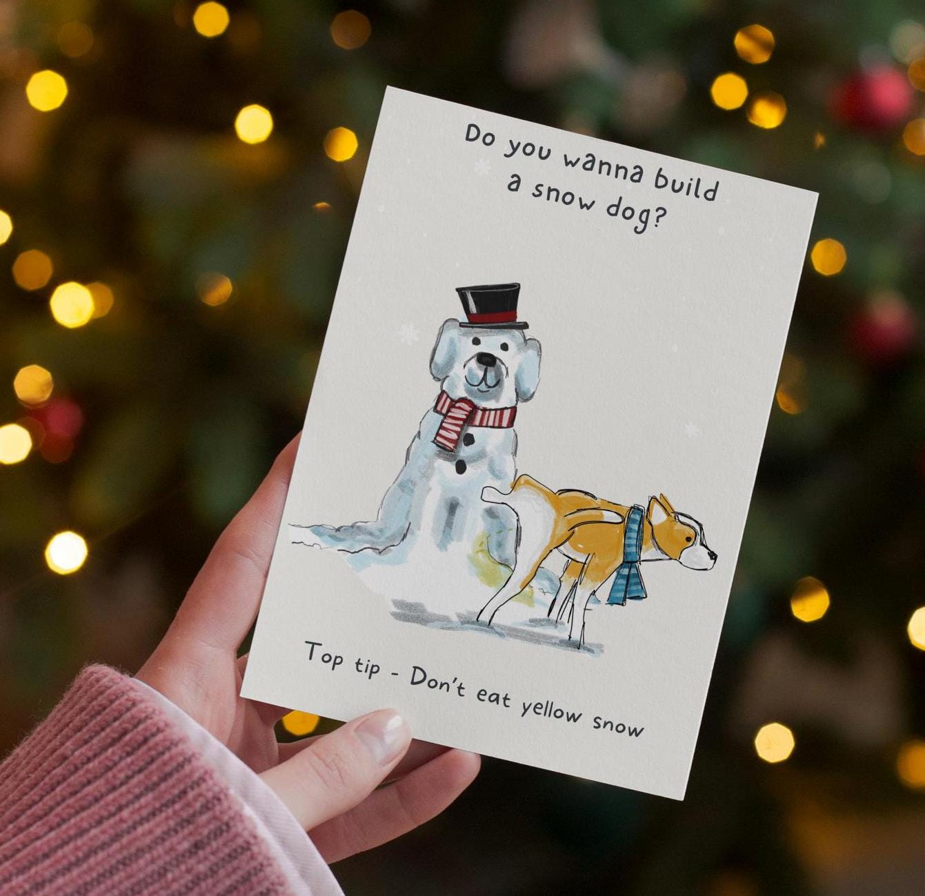 Cheeky Snowman and Snow dog Christmas Greeting card