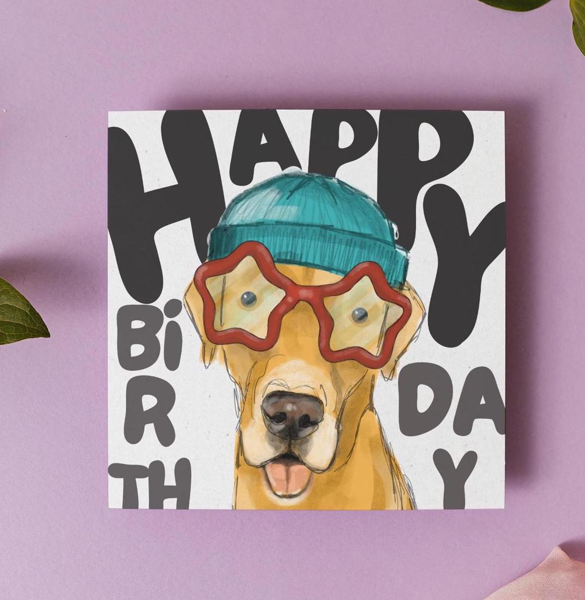 Playful fun Superstar Golden Labrador Birthday Card