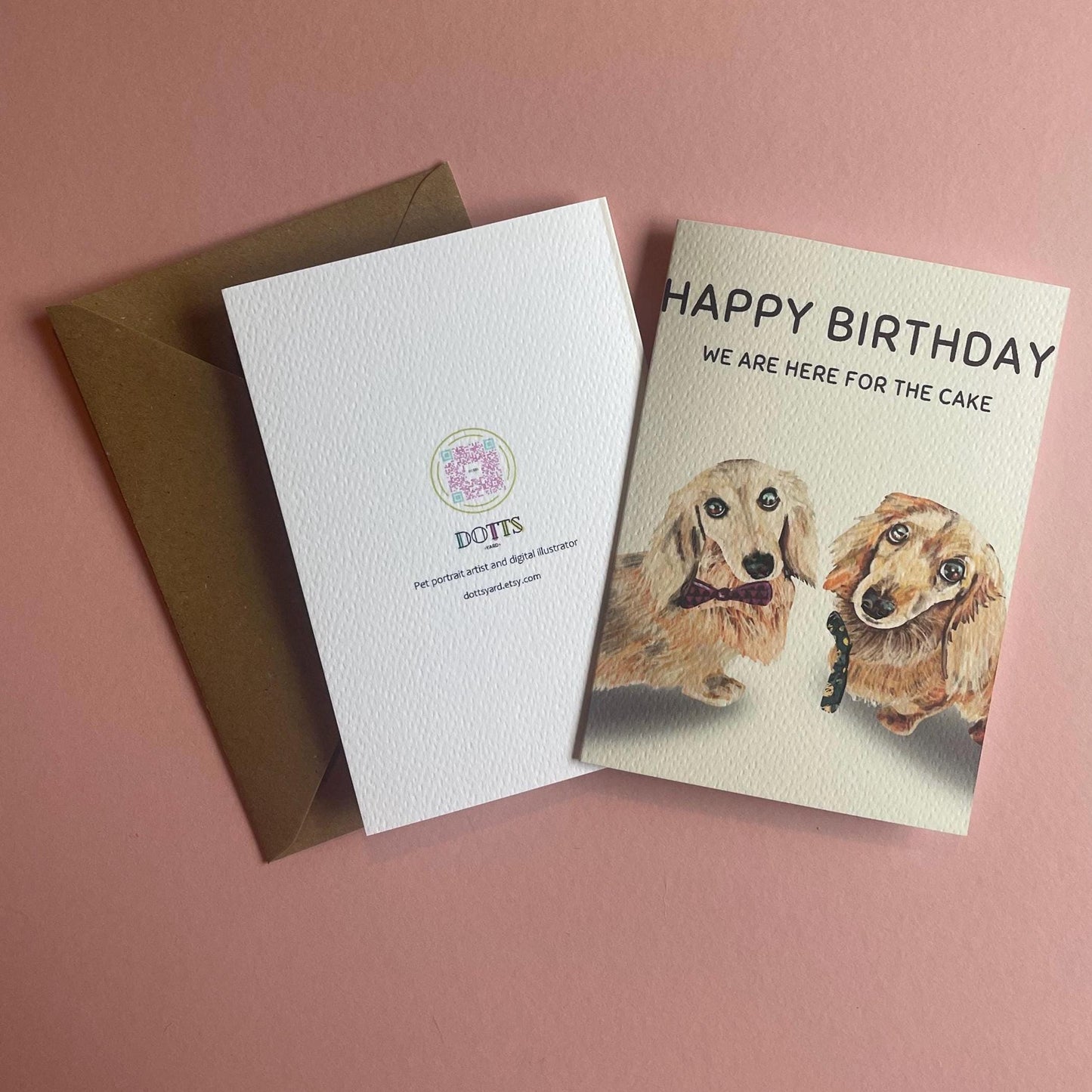 Dachshund Birthday Greeting Card – “Happy Birthday, We Heard There Was Cake”