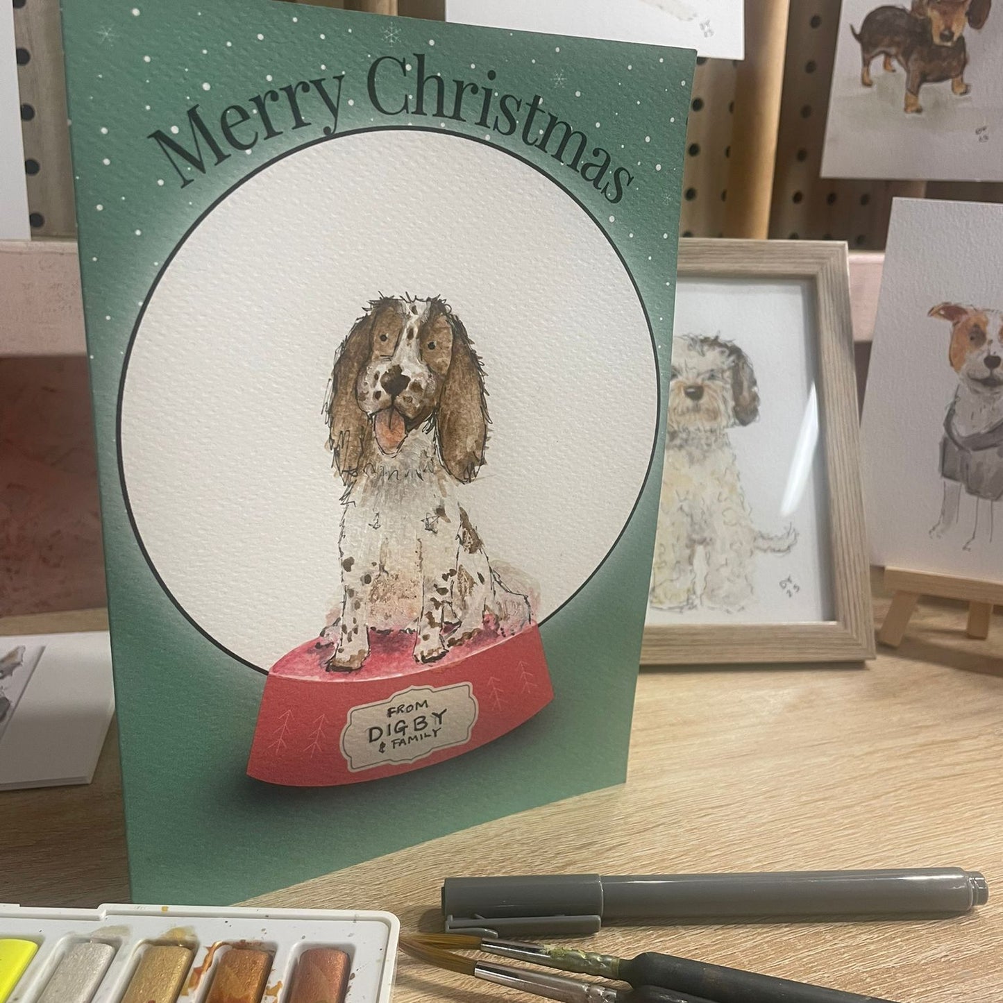 Personalized Pet Christmas Card - Custom Watercolour Snow Globe Portrait