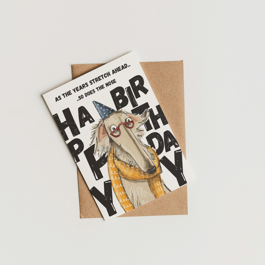 Borzoi Birthday Card  'As the Years Stretch Ahead, So Does Your Nose' A6