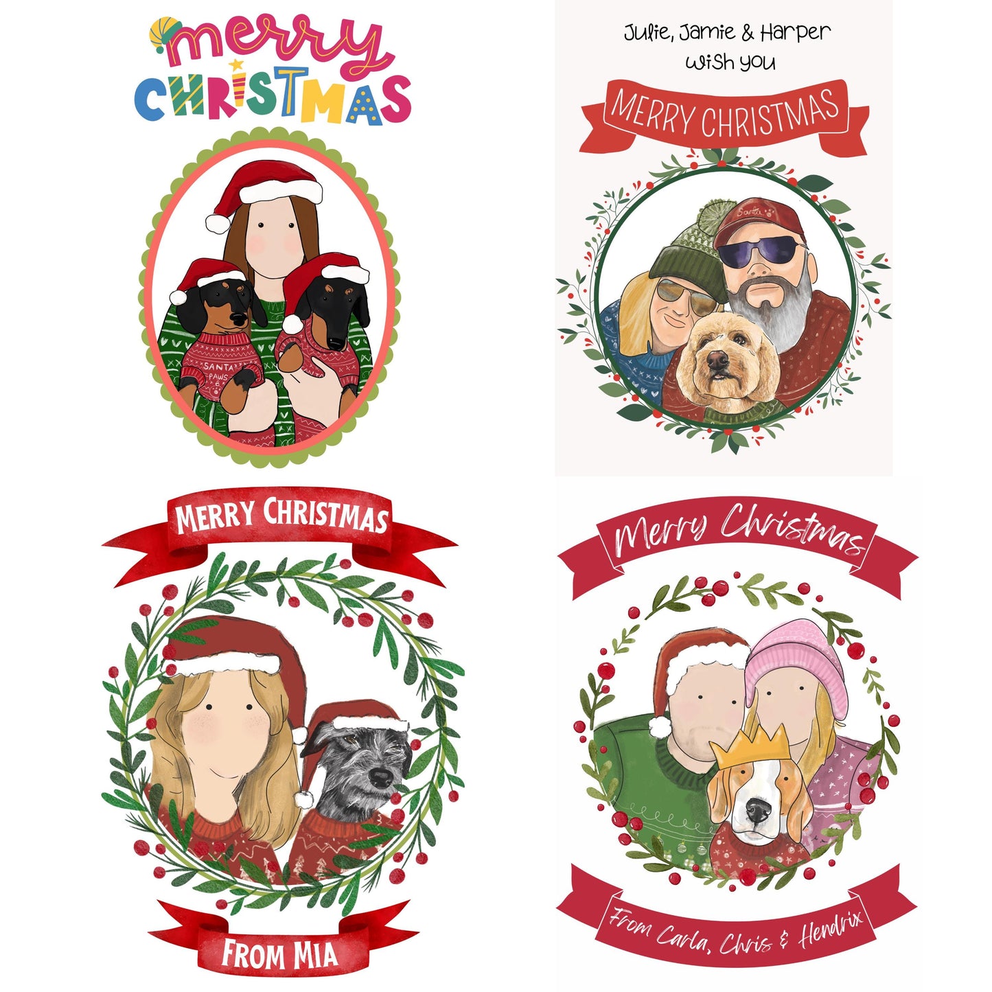 Bespoke Family Christmas Card Illustration of Your Family & Pets | Personalised & One-of-a-Kind