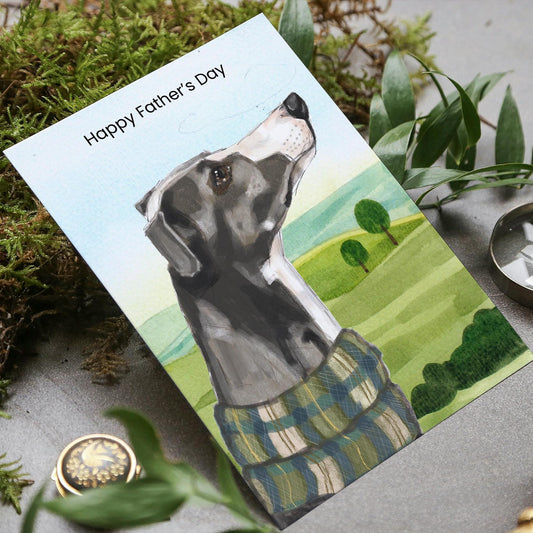 Father's Day greeting card, Whippet illustration. Classic, traditional