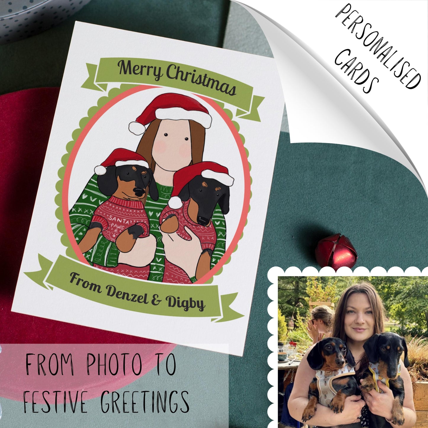 Bespoke Family Christmas Card Illustration of Your Family & Pets | Personalised & One-of-a-Kind