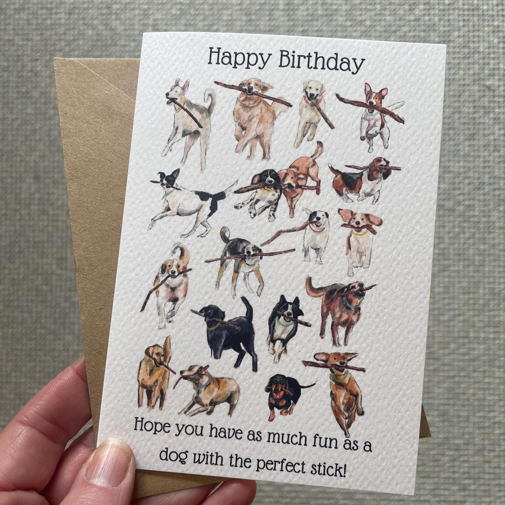 Dogs with sticks Birthday Card, A6