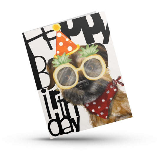Border Terrier Birthday Card – ‘Border Manilow’ in Pineapple Glasses