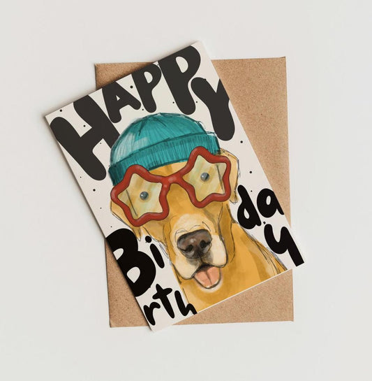 Playful fun Superstar Golden Labrador Birthday Card