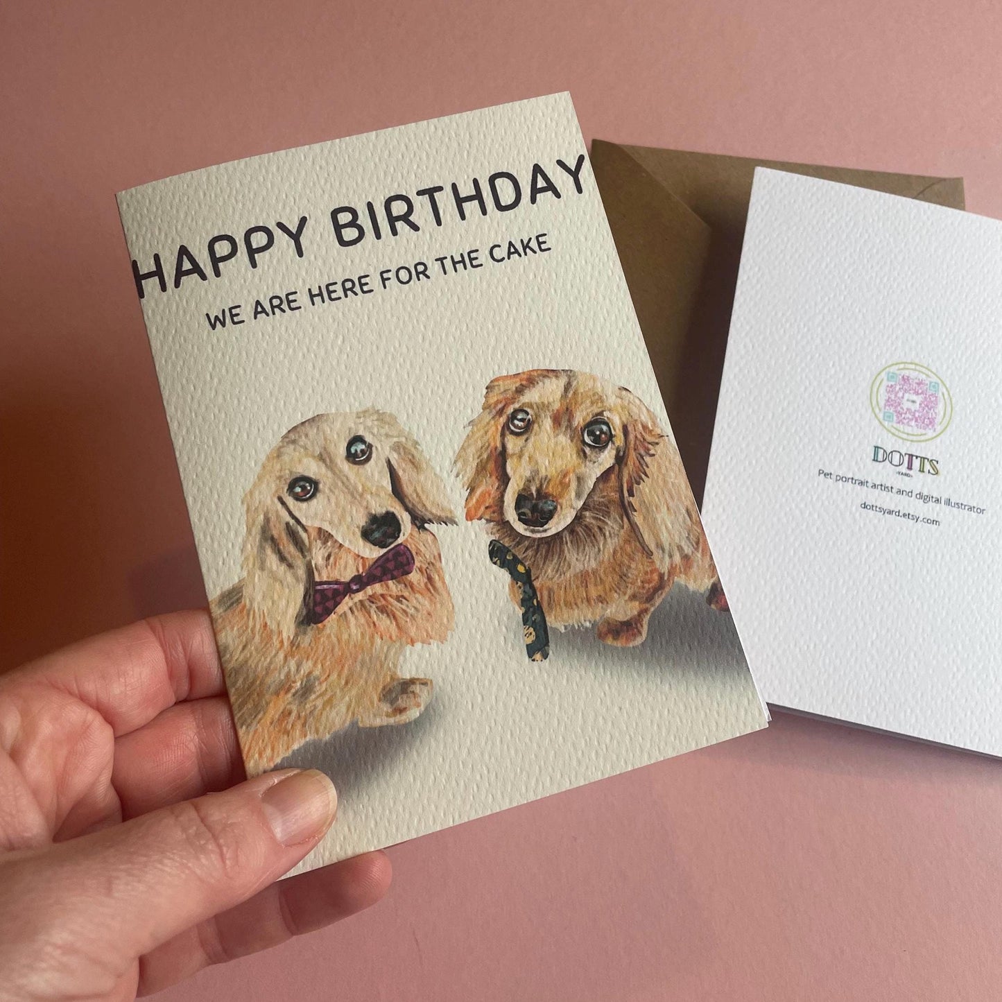 Dachshund Birthday Greeting Card – “Happy Birthday, We Heard There Was Cake”