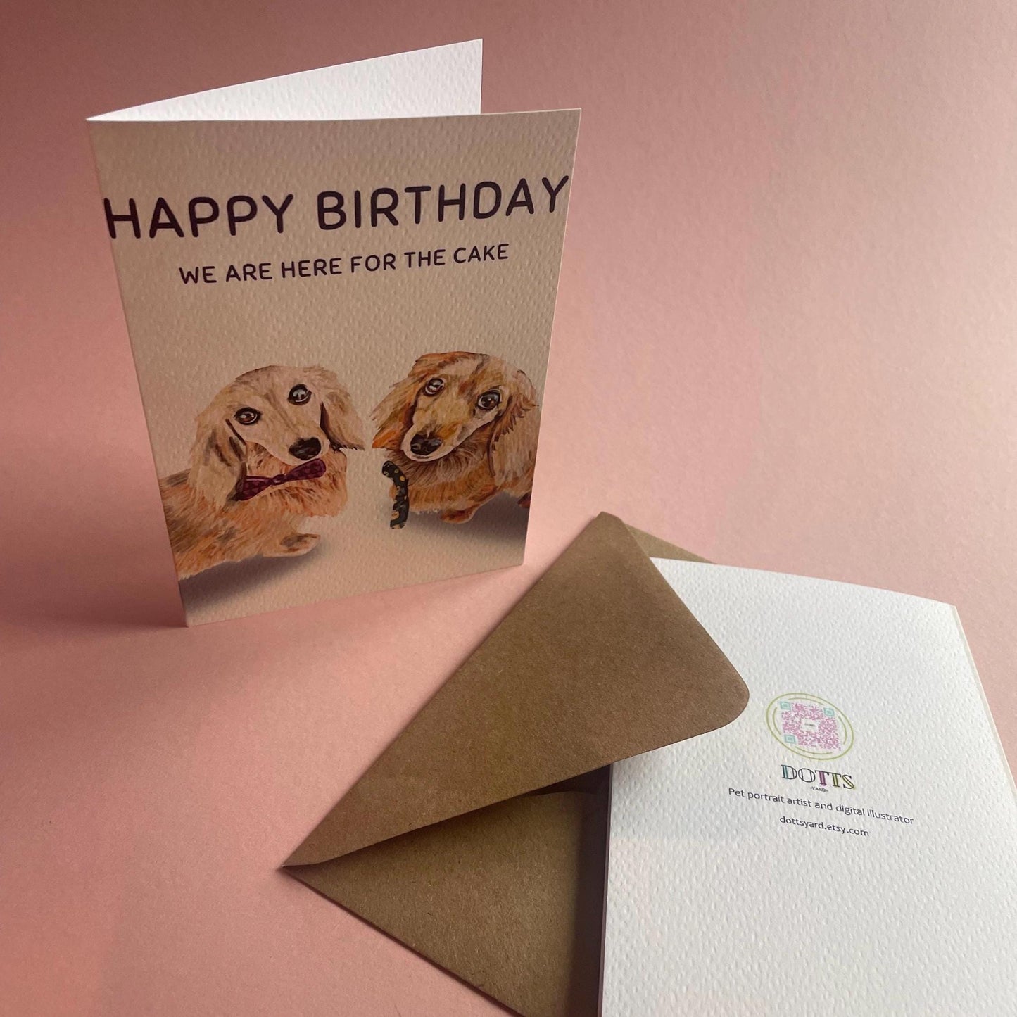 Dachshund Birthday Greeting Card – “Happy Birthday, We Heard There Was Cake”