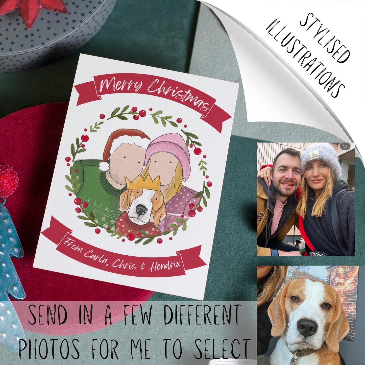 Bespoke Family Christmas Card Illustration of Your Family & Pets | Personalised & One-of-a-Kind