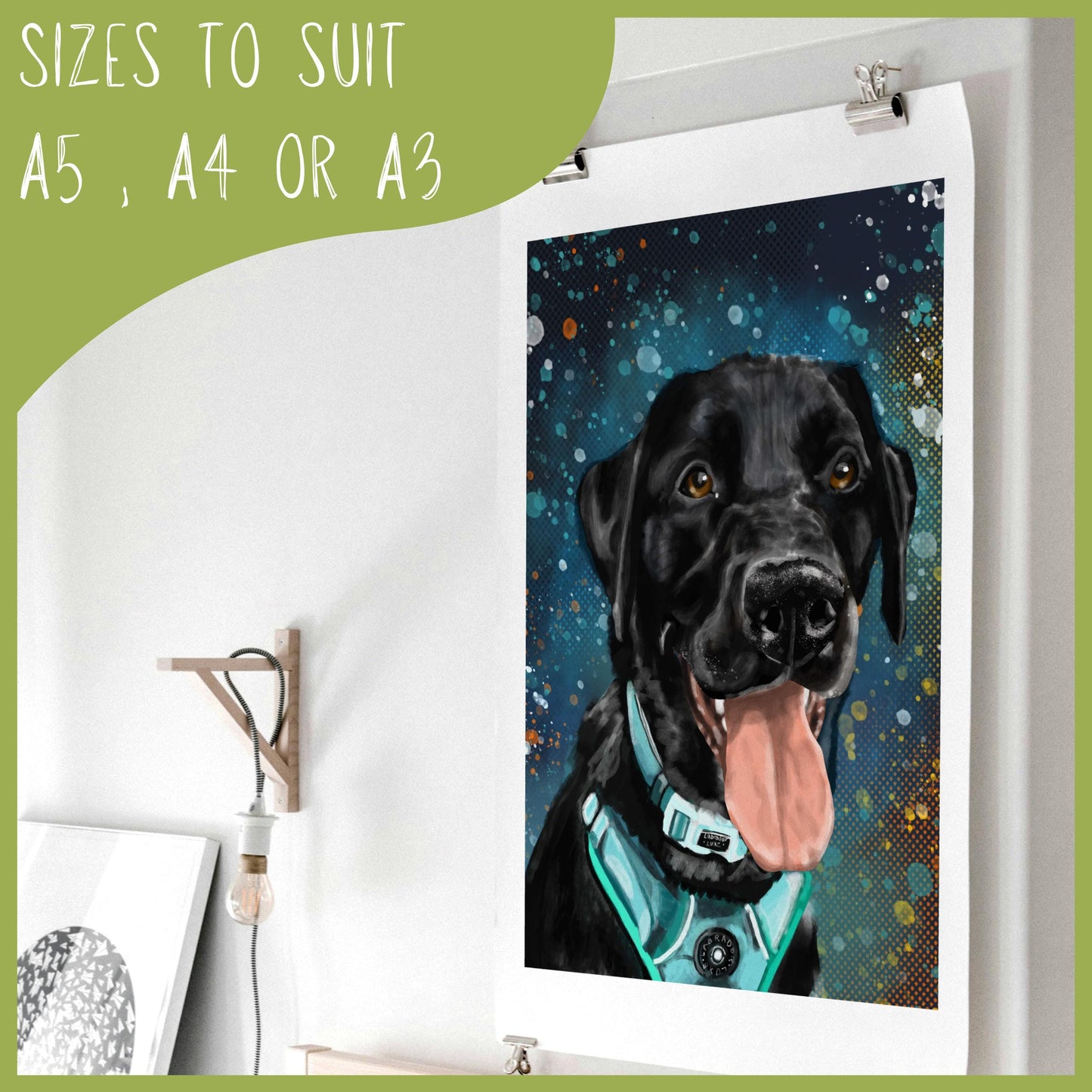 Custom pet portrait. Personalised hand-drawn art just as you know them