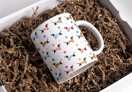 Dachshund Dog Mug: Vibrant Ceramic Coffee Mug, Hand-Drawn Design