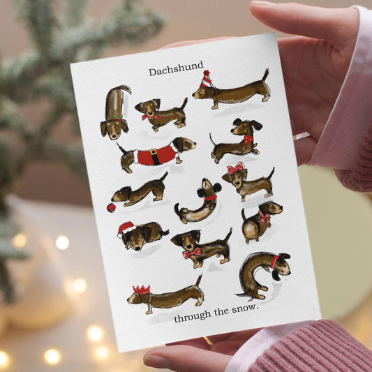 Dachshund Christmas, UK artist, Blank inside A6