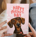 Dachshund Mother’s Day Card | Hand-Drawn Sausage Dog in Pastel Pink, from UK Artist