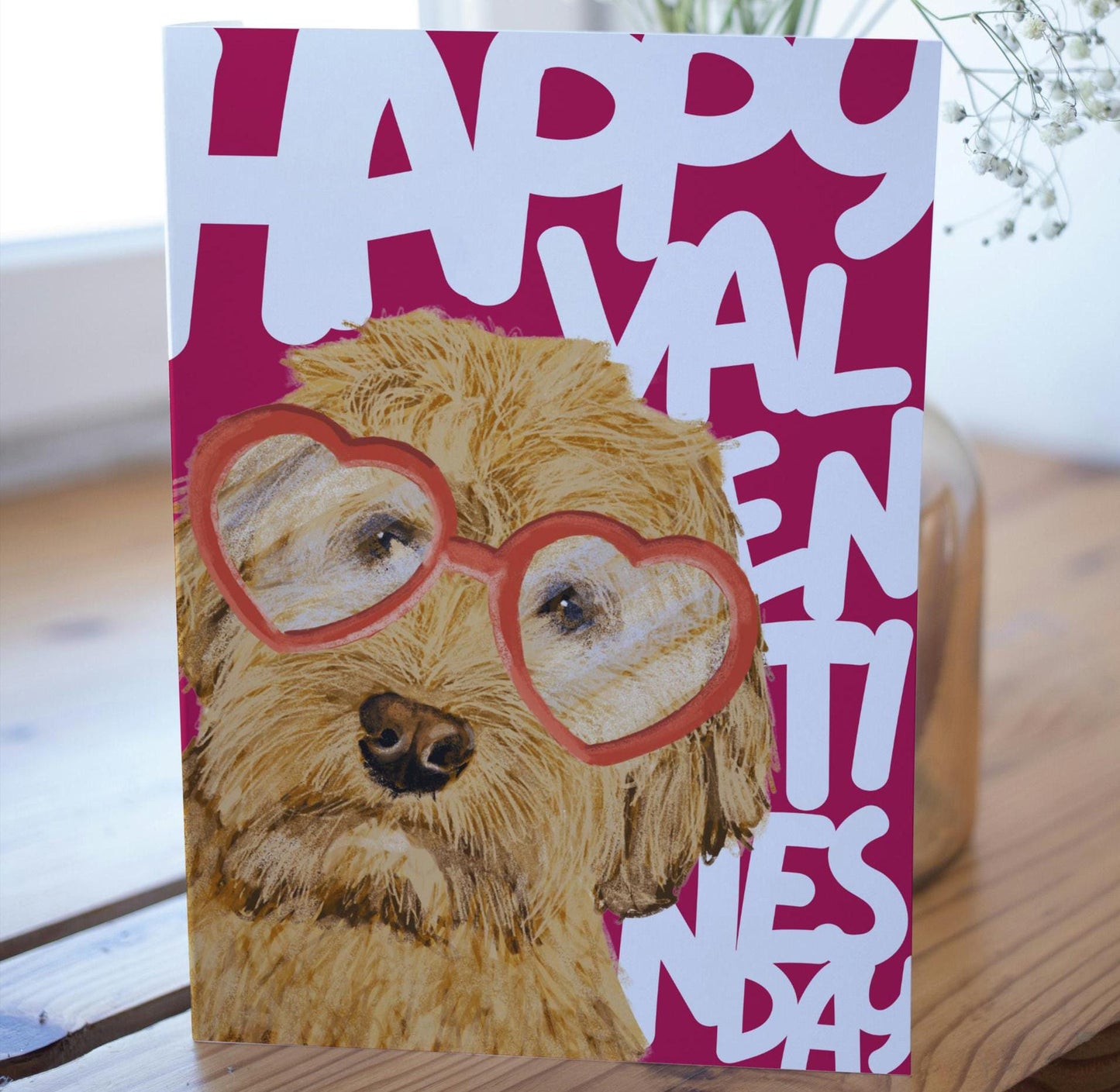 Cockerpoo Valentine’s Day Card | Hand-Drawn | Heart Glasses | Pet Lover Gift from UK Artist