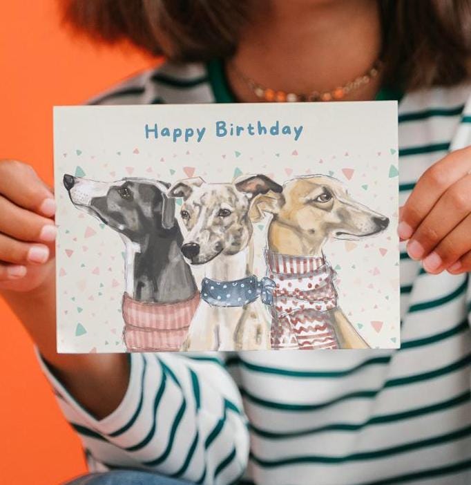 Whippet Birthday Card, Landscape, A6