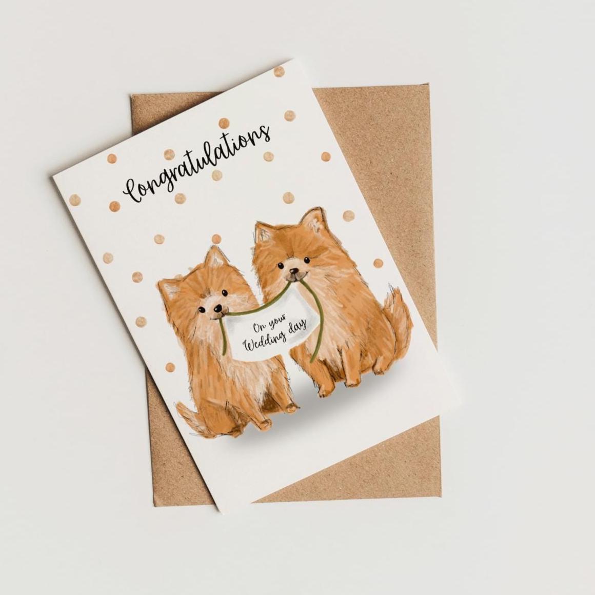 Wedding Day, Pomeranian congratulations greeting card